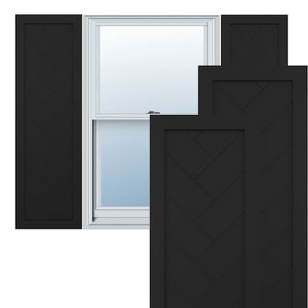 True Fit PVC Single Panel Herringbone Modern Style Fixed Mount Shutters, Black, 18W X 34H